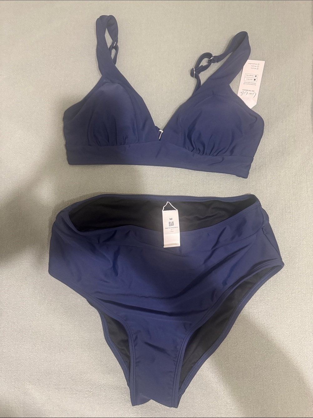 Cupshe Navy Blue High-Waist Bikini Set